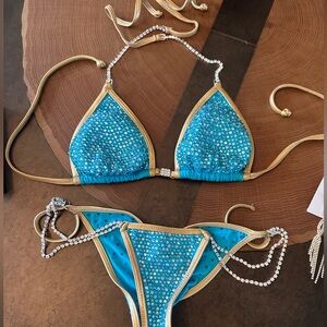 Ingrid Romero Blue and Gold Rhinestone Competition Bikini Set — bikini division